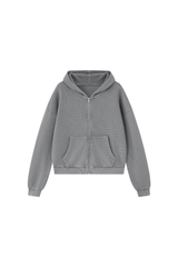 Unisex Fall Vintage Washed Waffle Full Zip Up Hooded Jacket