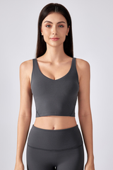 Women's V-Neck Wide Strap Beautiful Back Sports Yoga Bra