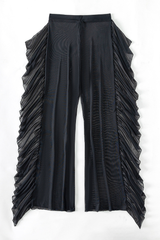 Women's High Waisted Sheer Mesh Ruffle Wide Leg Beach Pants