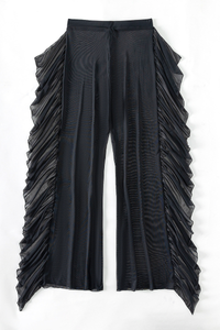 Women's High Waisted Sheer Mesh Ruffle Wide Leg Beach Pants