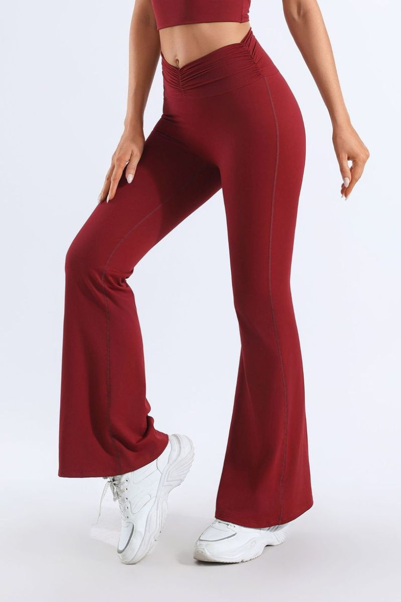Women's Pleated Waist High-Stretch Yoga Flared Pants