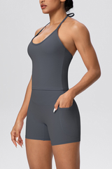 Women's Two Piece Set:Drawstring Halterneck Bra And Shorts