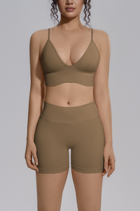 Women's Seamless Triangle Cup Bra And Yoga Shorts Set