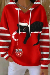 Women's Fall Christmas Print Ribbed Hoodie