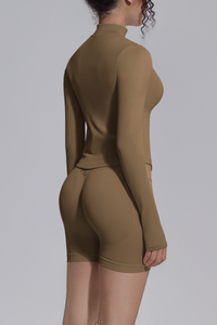 Women's Seamless Stretchy Jacket And No Front Seam Short Set