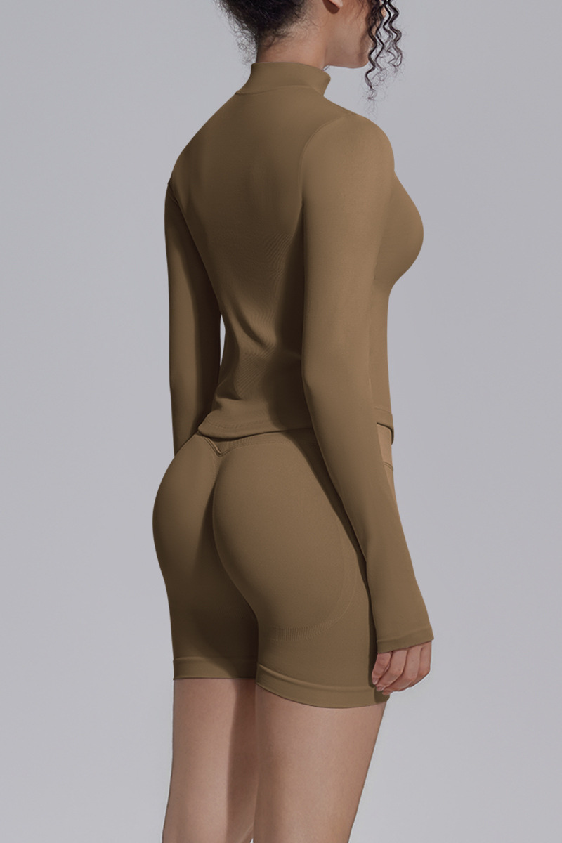 Women's Seamless Stretchy Jacket And No Front Seam Short Set