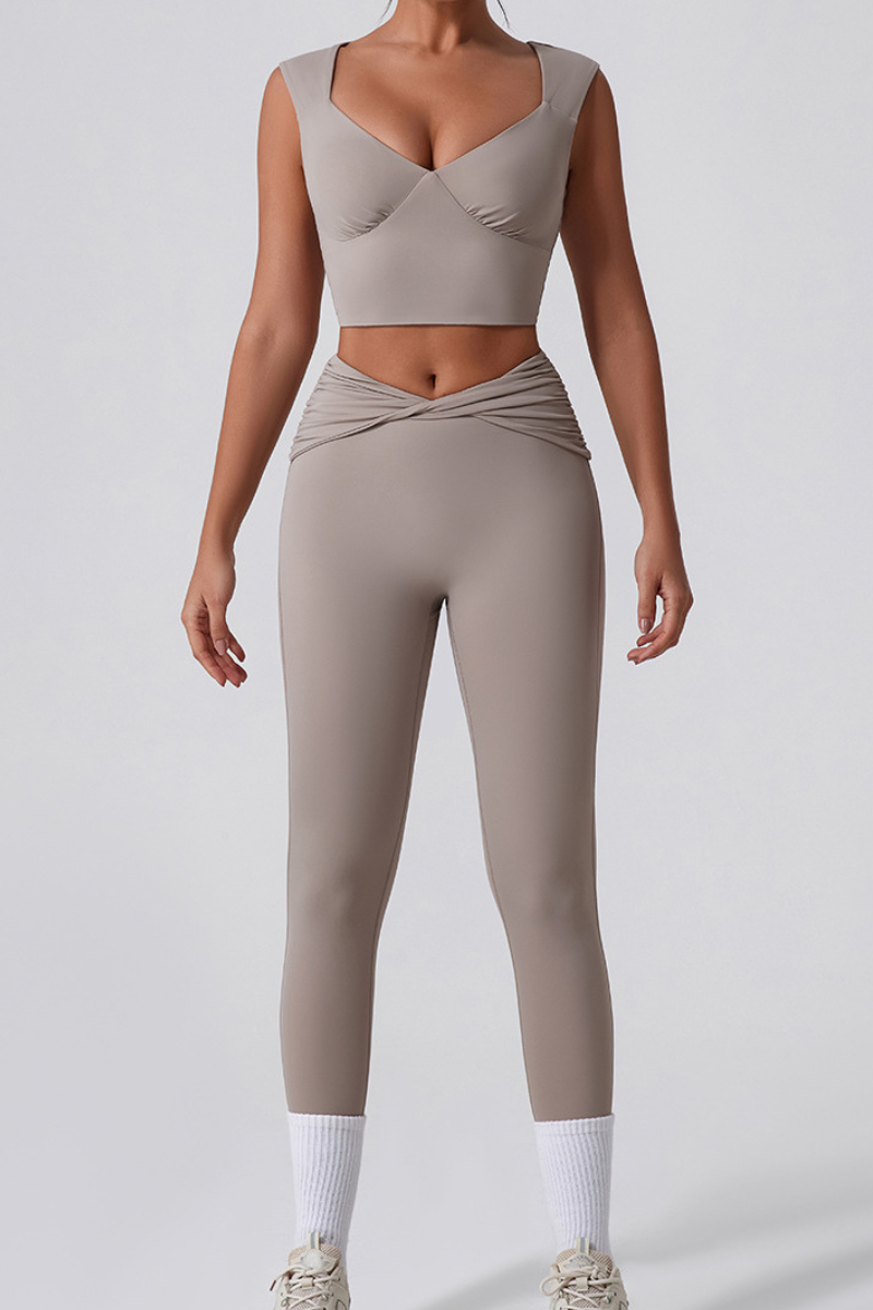 Women's Cropped Tank Top And Twist Cross Waist Leggings Set