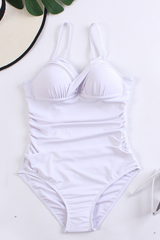 Women's Deep V Ruched High Waist Backless One Piece - Solid