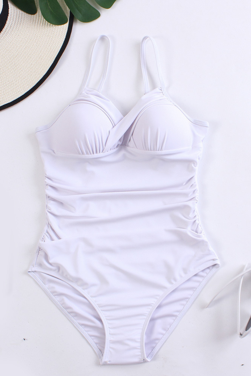 Women's Deep V Ruched High Waist Backless One Piece - Solid