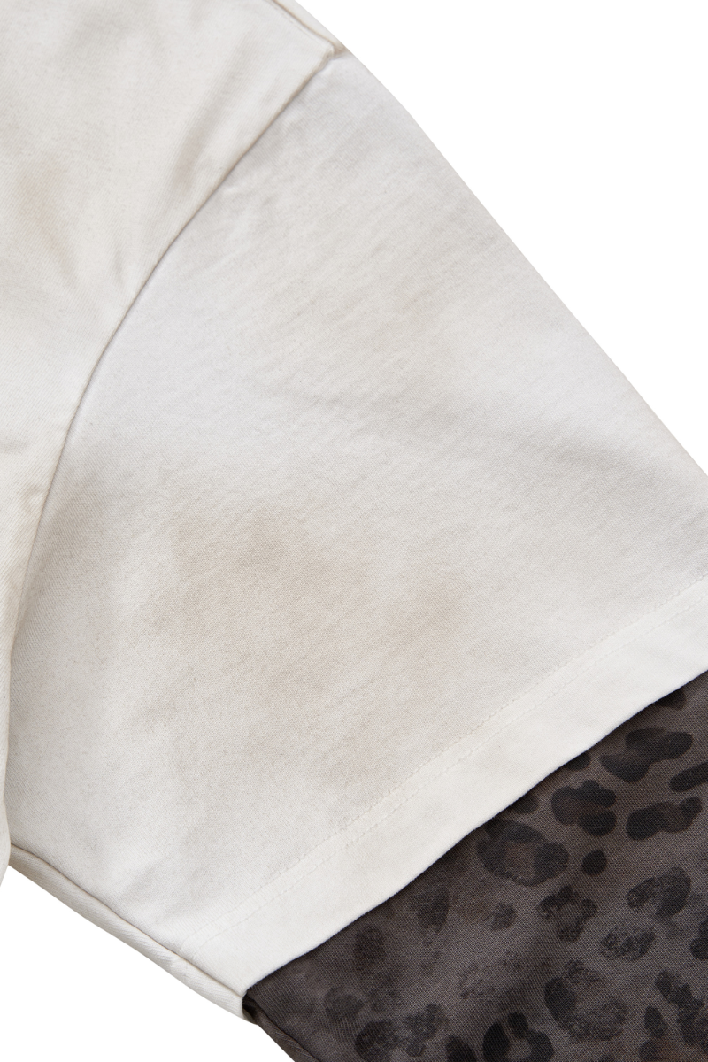 Men's Fall 100% Cotton Leopard Print Splicing Fake Two-Piece Long Sleeve Tee