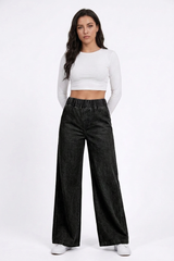Women's  Elastic-Waist Relaxed Baggy Wide Leg Jeans