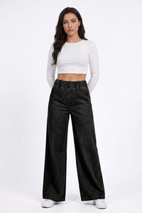Women's  Elastic-Waist Relaxed Baggy Wide Leg Jeans