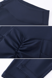 Women's High Waist Pleated Buttock Lift Pocket Yoga Leggings