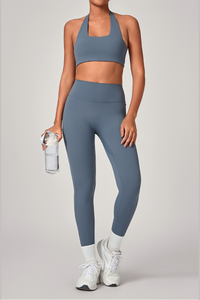 Women's Set:U-neck Halterneck Bra And High-Waist Leggings