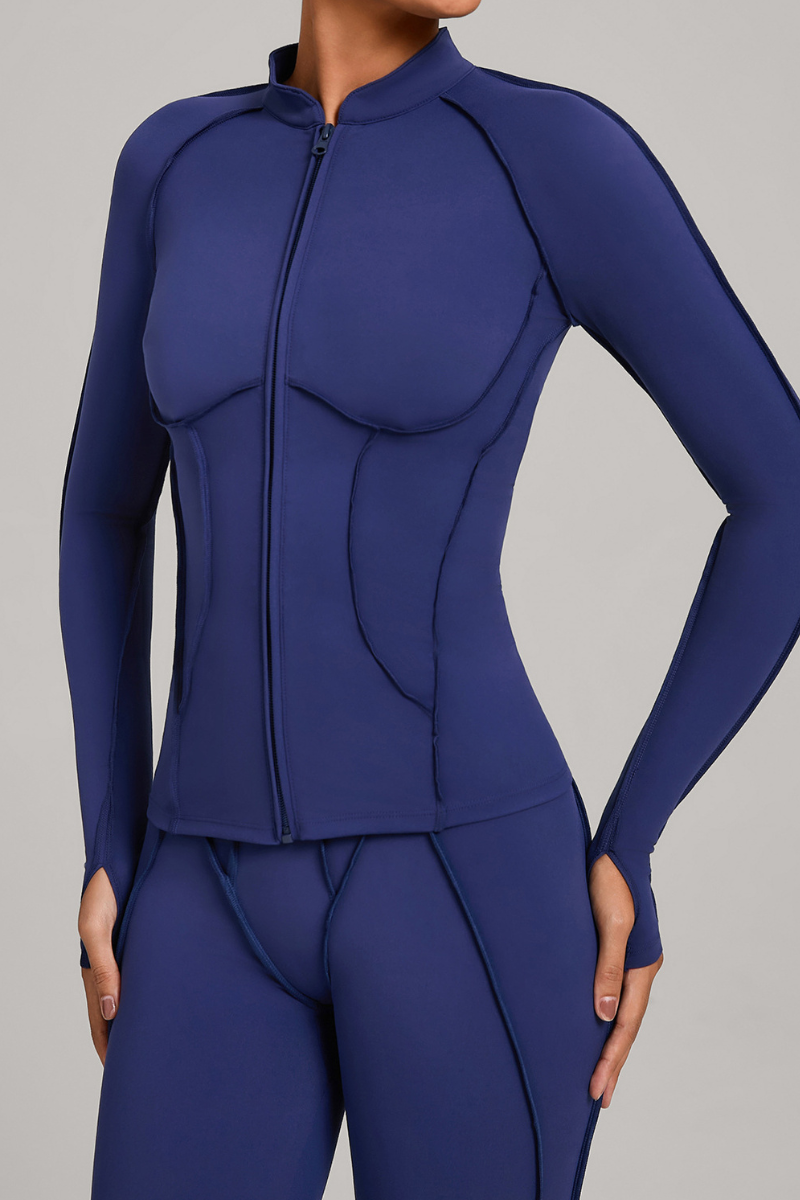 Collared, zippered long-sleeve outer jacket