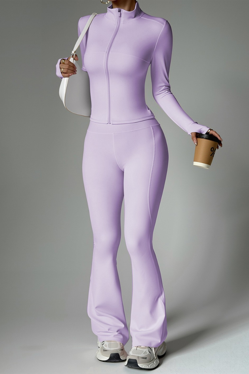 Women's Sport Set:Stand Collar Jacket And Flared Pants