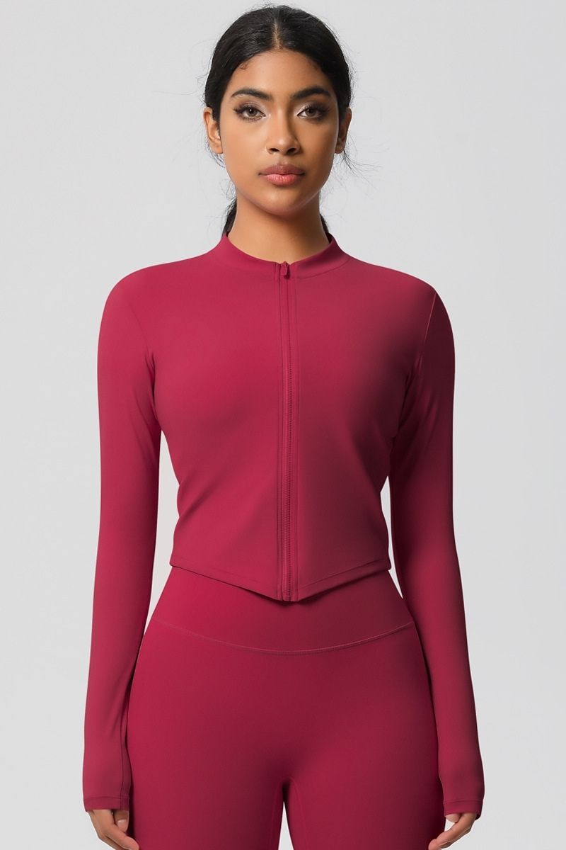 Women's round neck front zipper sports jacket