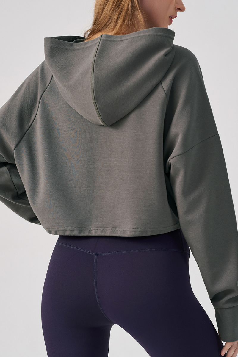 Women's Fall/Winter Drawstring Cropped Finger Cuffs Hoodie