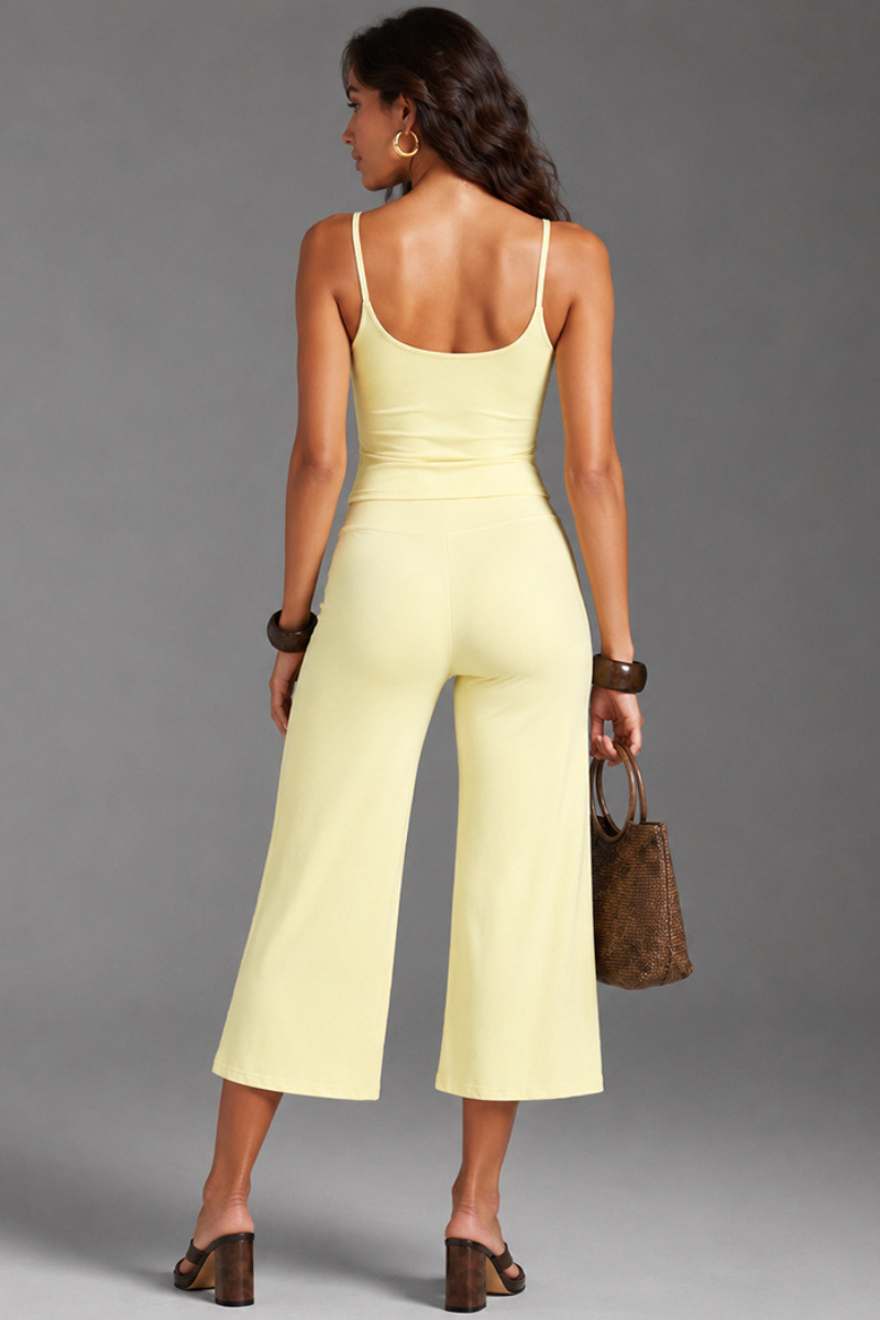 Women'sThin Strap Tank Top And Wide-Leg Capri Pants Sets