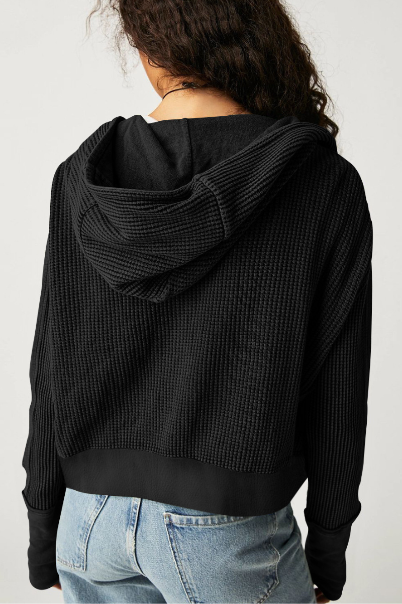 Zipper-fastened short-sleeved knitted sweater