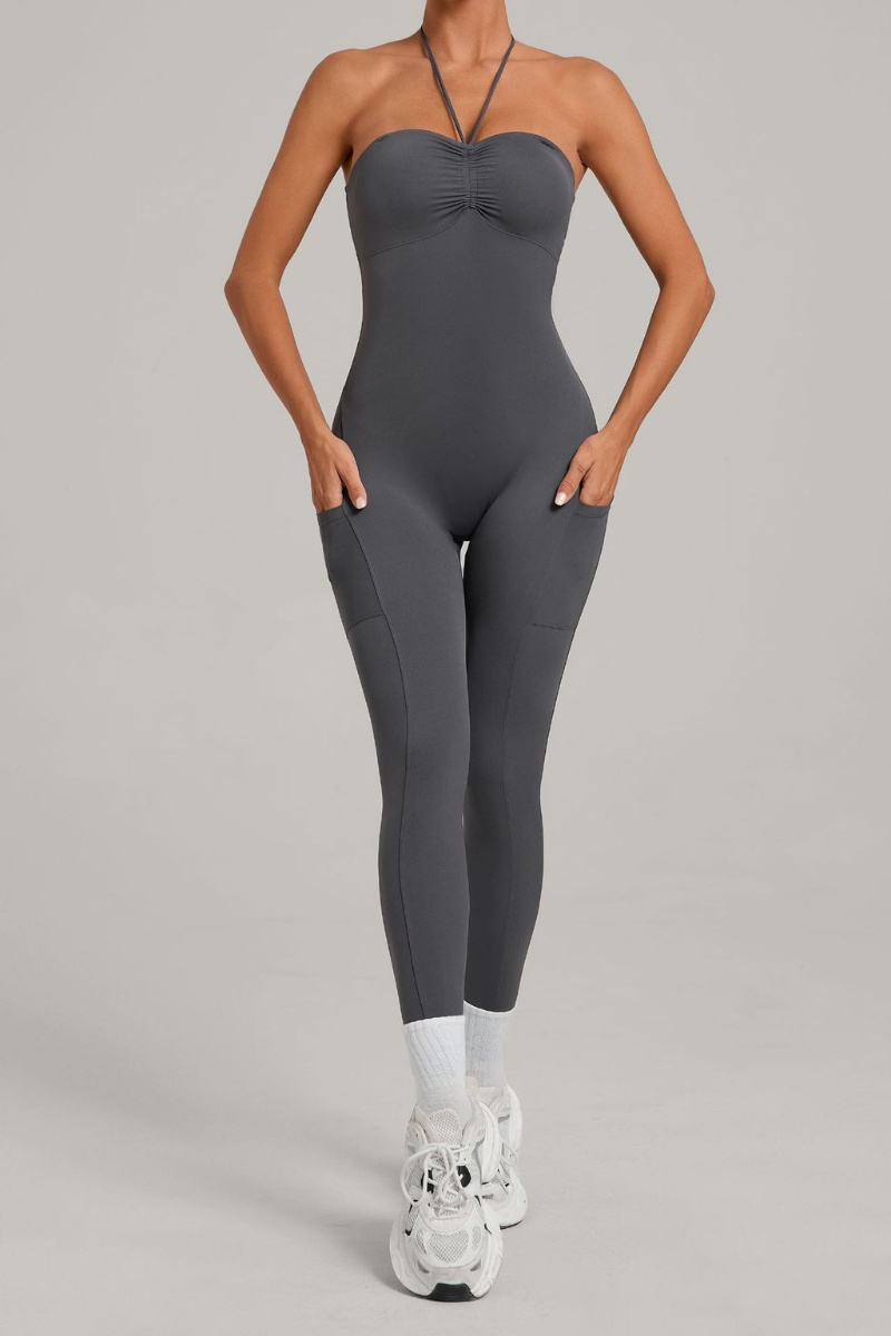 Women's Pleated Buttocks Lift Side Pocket Jumpsuits