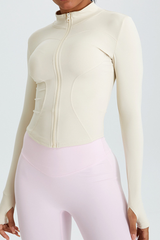 Women's Athletic Stand Collar Full Zipper Slim Jacket