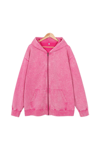 Unisex Fall Washed Vintage Zip-Up Hooded Sports Jacket