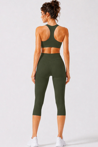Women's Racerback Sports Bra & Capri Leggings Workout Set