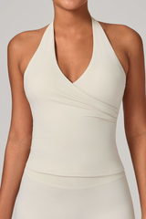 Women's Athletic V-neck Pleated Halterneck Tank Top