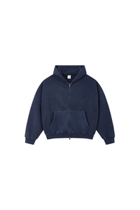 Men's Fall 100% Cotton Retro Boxy Two-Way Zip Hooded Jacket