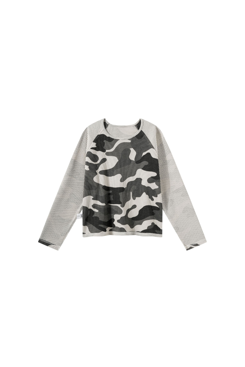 Men's Fall Camo Waffle Breathable Long Sleeve Top