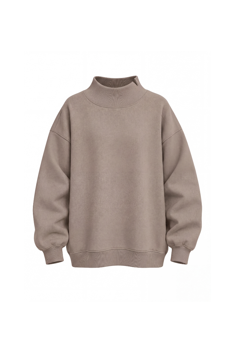 Women's Fall Solid Side-Slit Neckline Mock Neck Sweatshirt