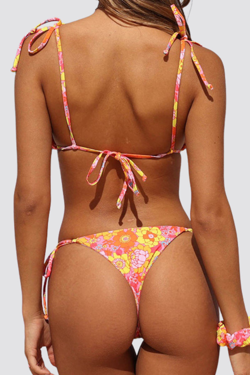 Women's Daisy Print Halter High Waist Tie Bikini Set - 2pcs