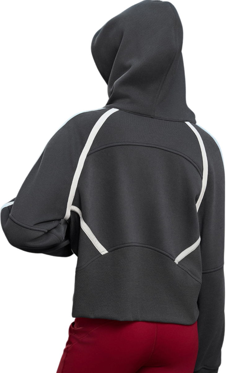 Women's Fall Fleece Varsity Half-Zip Hoodie With Thumb Holes