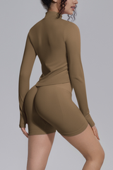 Women's Seamless Bra&Stand Collar Jacket &Shorts 3 Piece Set