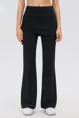 Women's Fake 2-Piece Skort Overlay Ruched Flare Yoga Pants