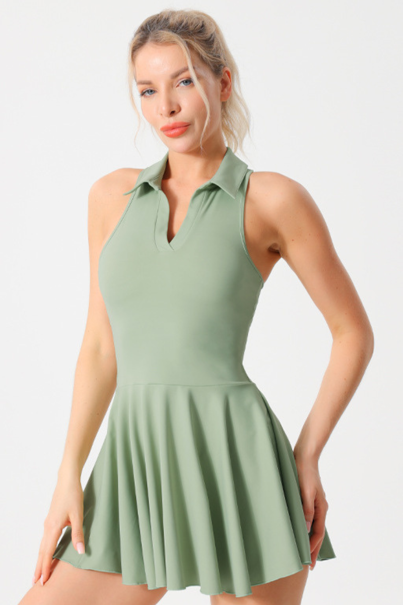 Women's Tennis Polo Collar Mini Dress &Side Pocket Short Set