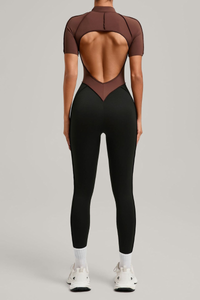 Women's Athletic Stand Collar Color Block Yoga Jumpsuit