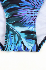 Women's One Piece Suit - Wide Strap U-Neck Leaf Print Plus