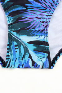 Women's One Piece Suit - Wide Strap U-Neck Leaf Print Plus