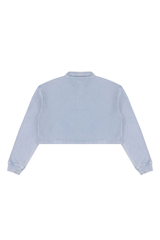 Women's  Fall 100% Cotton Collared V-Neck Crop Sweatshirt