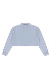 Women's  Fall 100% Cotton Collared V-Neck Crop Sweatshirt