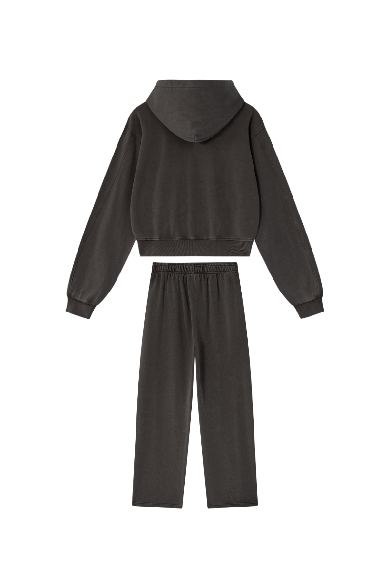 Unisex Fall Set: Cropped Zip Up Hooded Jacket And Sweatpants