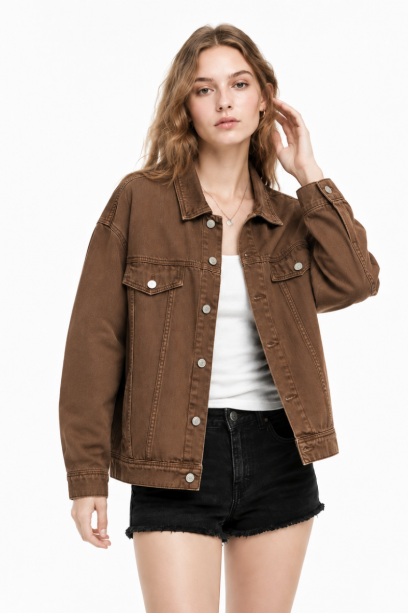 Women's Fall 100% Cotton Oversized Washed Denim Jacket