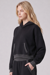 Women's Fall 100% Cotton Contrast-Stitch Boxy Cropped Hoodie