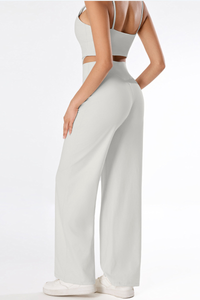 Women's Brushed Yoga Set:V-Neck Tank Top & Wide-Leg Pants