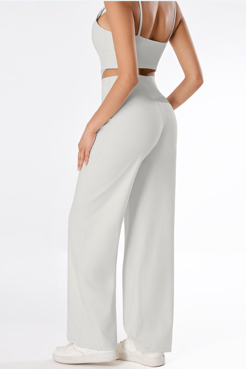 Women's Brushed Yoga Set:V-Neck Tank Top & Wide-Leg Pants