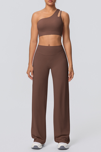 Women' Athletic Set:One Shoulder Bra And Wide Leg Pants
