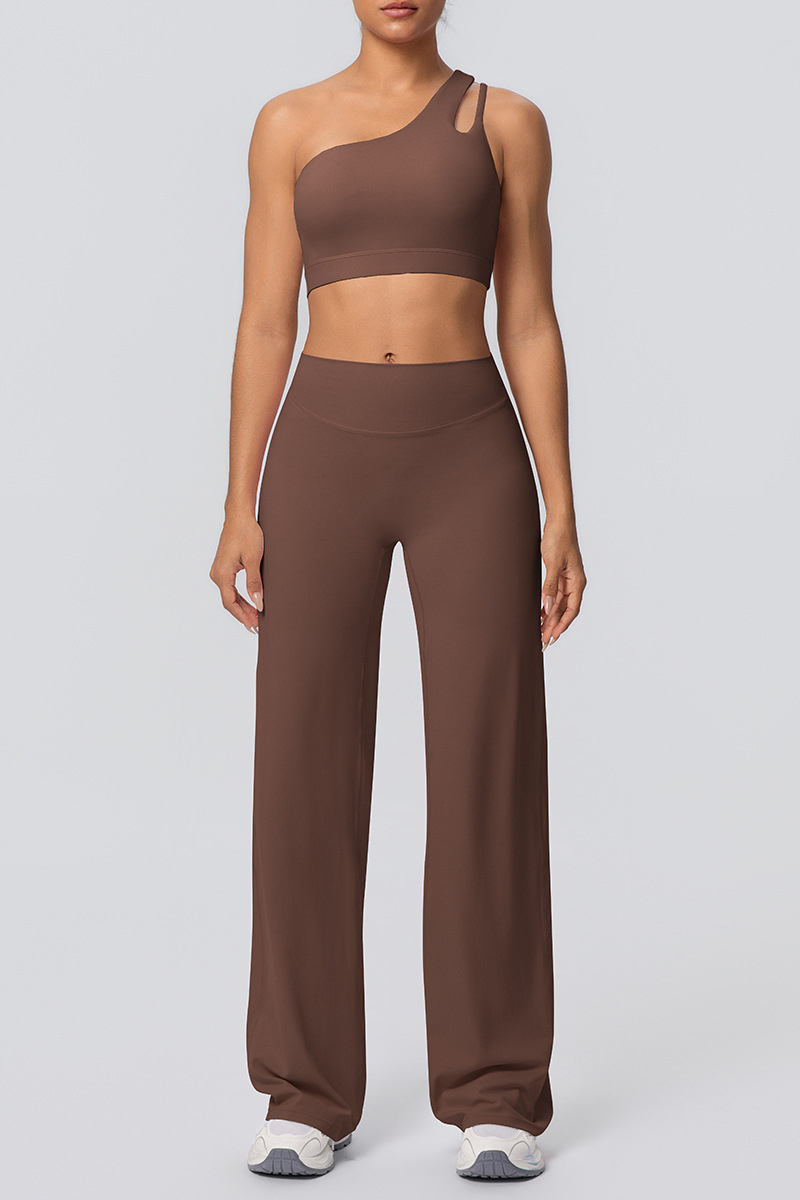Women' Athletic Set:One Shoulder Bra And Wide Leg Pants