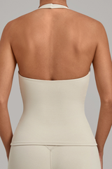 Women's Deep U Halter Slim Cropped Open Back Yoga Tank Top